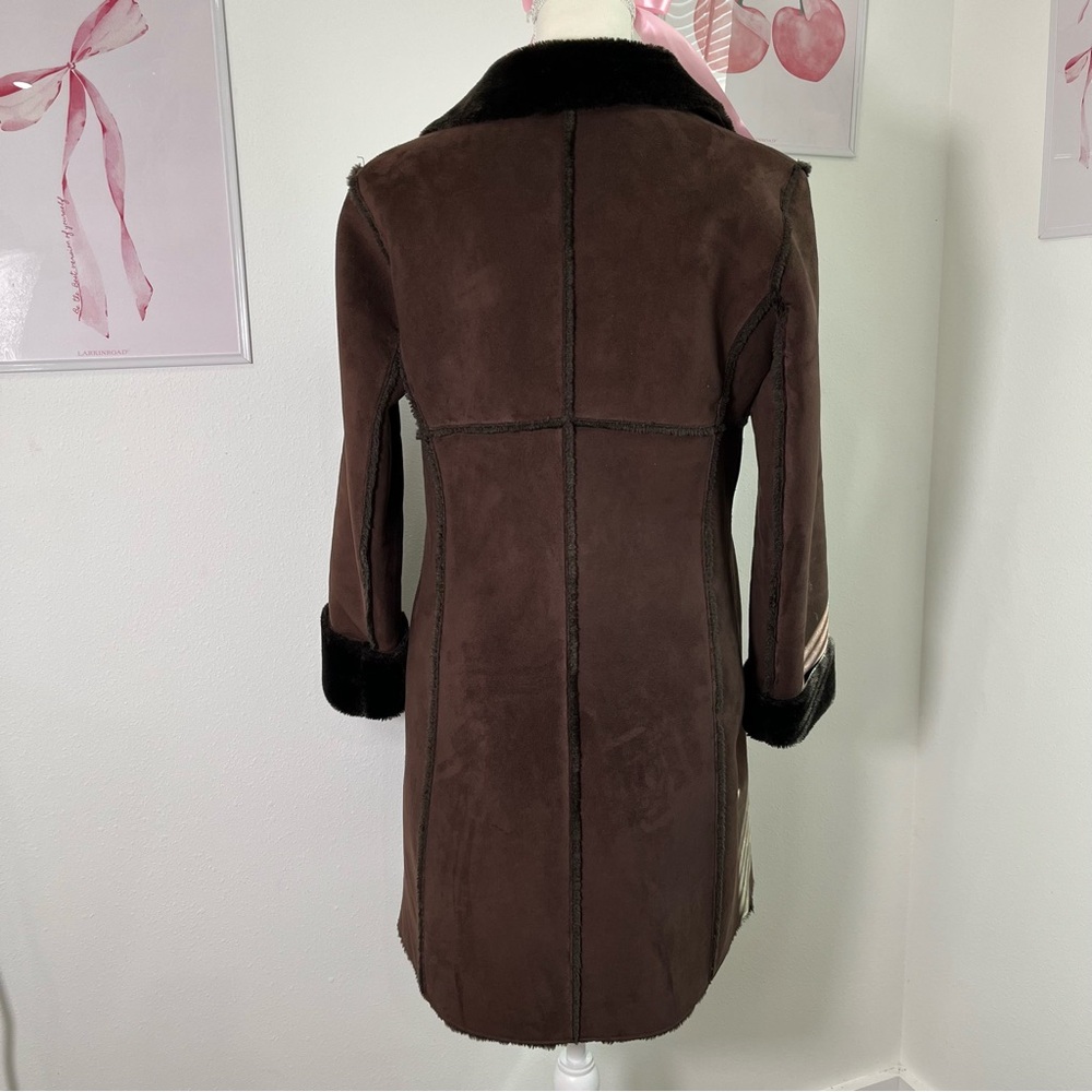 Vintage 90s Cache Brown Suede Penny Lane Fur Trim Coat Old Money Womens Small - Picture 6 of 6